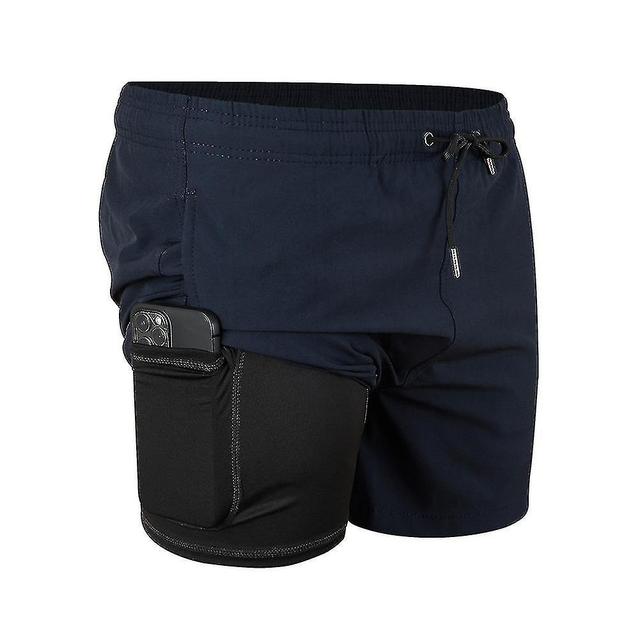 Szmtcv Double Layer Swimming Trunks Breathable Skin-friendly Board Shorts For Male Dark Blue L on Productcaster.