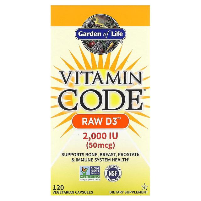 Garden of Life Giardino della Vita, Codice vitaminico, RAW D3, 50 mcg (2.000 UI), 120 capsule vegetali on Productcaster.