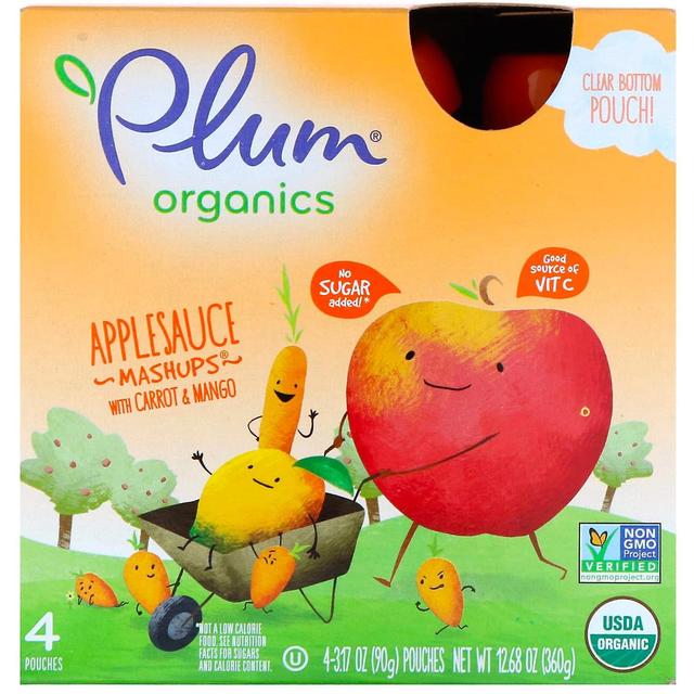 Plum Organics Plommon Organics, Applesauce Mashups, Morot & Mango, 4 påsar, 3.17 oz (90 g) vardera on Productcaster.