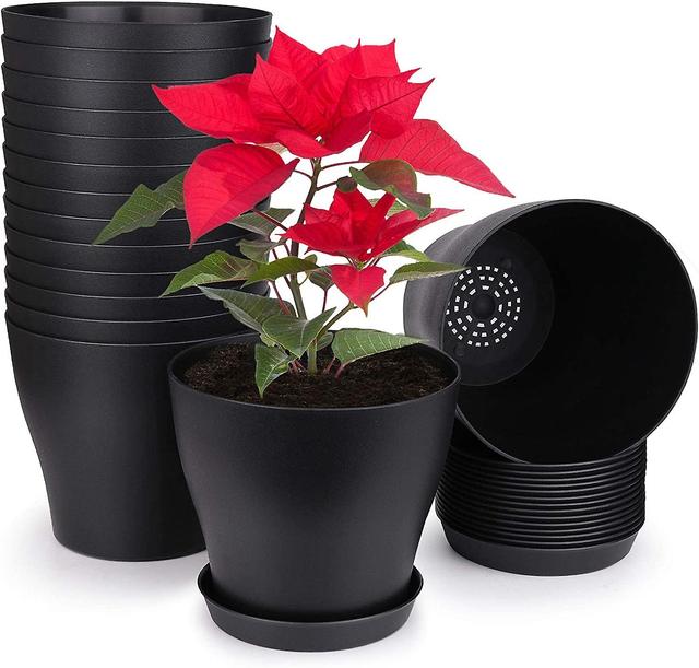 Kryc-homenote plantepotter, sæt med 15 plastplanter med flere drænhuller og bakke 6 tommer indendørs plantepotte til alle hjemmehaveblomster on Productcaster.