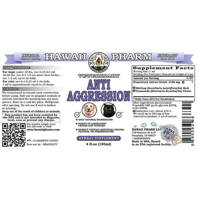 Hawaii Pharm Anti aggression, veterinärmedicinska naturliga alkoholfria flytande extrakt, växtbaserade kosttillskott för husdjur 120ml on Productcaster.