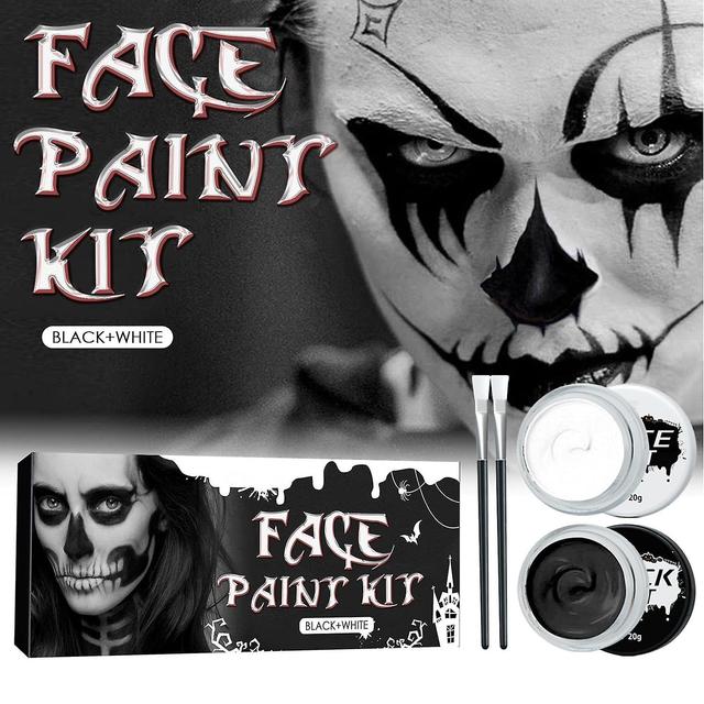 Black Face Paint Clown White Makeup, Halloween Cosplay Sfx Makeup Black And White Set Oil Based Face Paint Makeup Halloween 1pc black white on Productcaster.