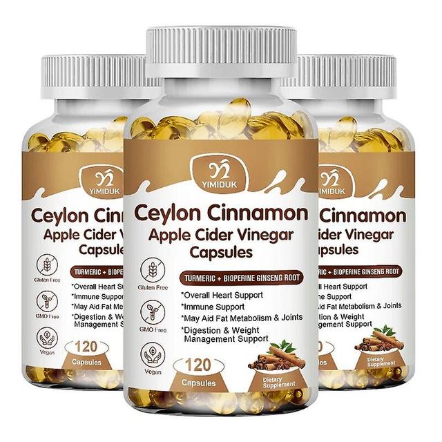 Visgaler Ceylon Cinnamon Capsules With Apple Cider Vinegar Antioxidant Improves Brain Health Helps Reduce Joint Pain 3 Bottles 60 pcs on Productcaster.