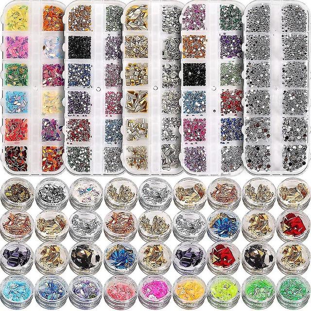 5 Box 11440pcs Nails Rhinestones And 36 Pots Foils Flakes, Professional Nail Decoration With Gems Fo on Productcaster.