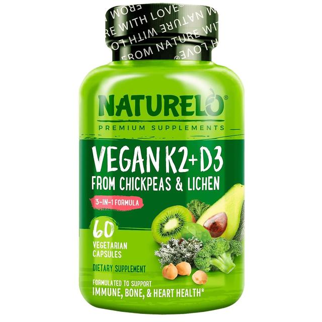 NATURELO, Vitamin K2 + D3, From Chickpeas & Lichen, 60 Vegetarian Capsules on Productcaster.