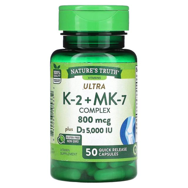 Nature's Truth Naturens sandhed, K-2 + MK-7 Complex, 800 mcg, 50 Kapsler for hurtig frigivelse on Productcaster.