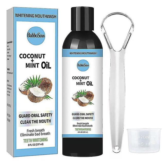 Whitening tooth extraction oil with coconut and peppermint oil, coconut oil for tooth extraction with tongue scraper, natural alcohol-free mouthwash t on Productcaster.