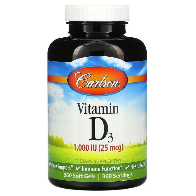 Carlson, Vitamin D3, 25 mcg (1,000 IU), 360 Soft Gels on Productcaster.