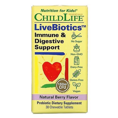 Child Life Essentials LiveBiotics Immun- und Verdauungsunterstützung,5 Milliarden KBE,Natürliche Beere 30 Tabletten (Packung mit 1 Stück) on Productcaster.