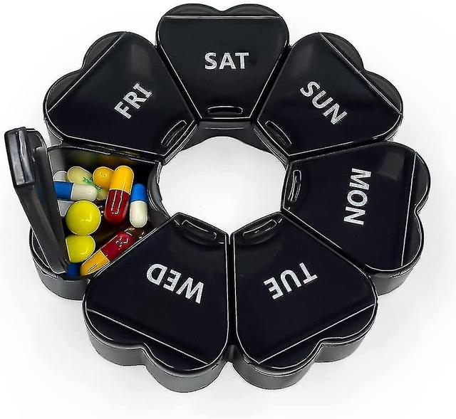 Weekly Pill Box Organiser Portable Travel Tablet Boxes 7 Day With Large Compartments For Medicine, Fish Oil, Vitamins And Supplements (black-flower) on Productcaster.