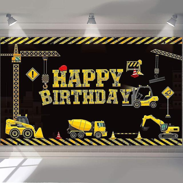 Construction Happy Birthday Decoration Banner Dump Truck Backdrop Background Excavator Crane Dump Tr on Productcaster.