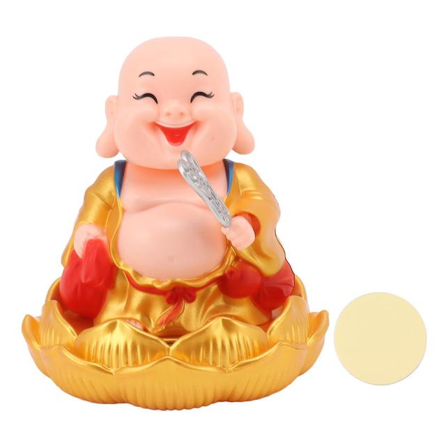 Solar Buddha Statue Solar Nodding Maitreya Car Ornament Decoration Shaking Head Toy for Wealth and Fortune Gold Clothes on Productcaster.