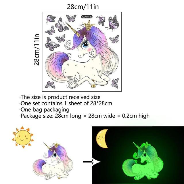 Grace Cartoon Unicorn Luminous Wall Sticker For Kids Room Bedroom Living Room Wall Decor Wallpaper Glow In The Dark Butterfly Decals on Productcaster.