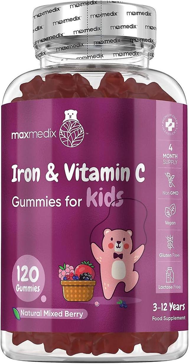 Maxmedix Ferro & Vitamina C Gummies para Crianças - 4 Meses de Fornecimento - 120 Gummies - Natural Mixed Berry Flavour on Productcaster.