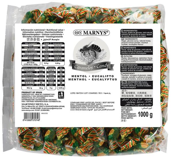 Marny's Marnys Propolis, Honig, Menthol und Eukalyptus Bonbons 1000 gr 1 Kg on Productcaster.