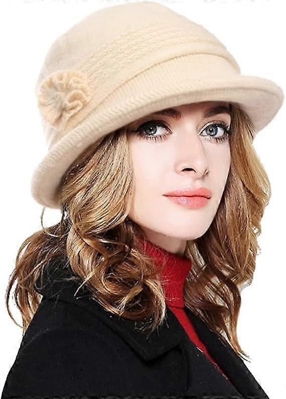 Dww-Chapeau fleur d'hiver pour femme - Burgundy Chapeau tricot mode chaud Chapeau fleur pour femme Chapeau classique d'hiver Chapeau tricot souple ... on Productcaster.