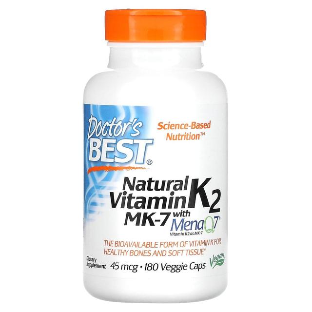 Doctor's Best, Natural Vitamin K2 MK-7 with MenaQ7, 45 mcg, 180 Veggie Caps on Productcaster.