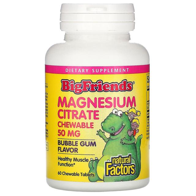 Natural Factors, Big Friends, Magnesium Citrate, Bubble Gum Flavor, 50 mg, 60 Chewable Tablets on Productcaster.