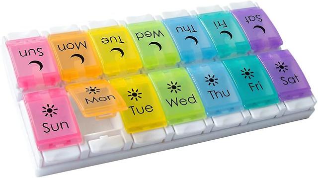 Lertenys 7 Days Tablet Vitamin Storage Box Sunday Morning And Lid Rainbow Am/pm 1 Box on Productcaster.