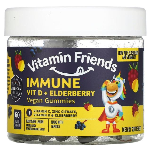 Vitamin Friends, Immune Vit D + Elderberry, Raspberry, 60 Pectin Gummies on Productcaster.