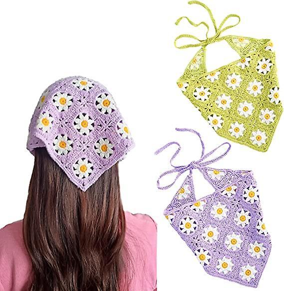 Dewenwils Dww-2 morceaux de bandes de cheveux au crochet de fleurs pour femmes (violet et vert), foulards de tte de fleur bohme pour femmes, foular... on Productcaster.