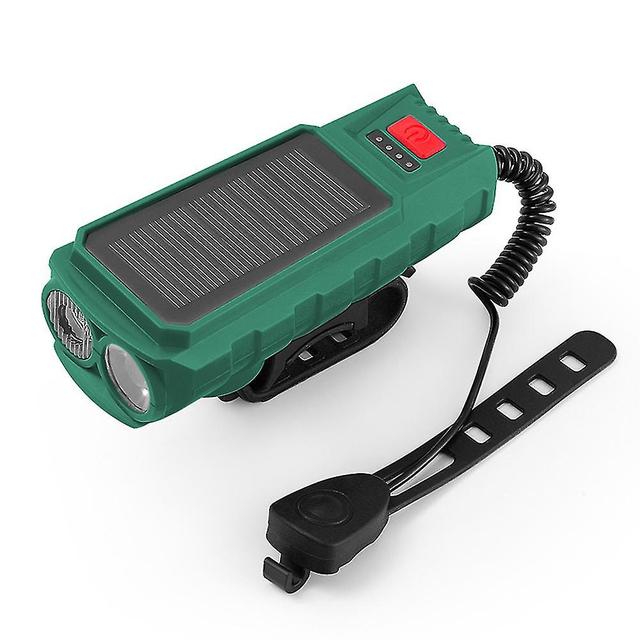 Scacv Solar Bike Alarm Flashlight Usb Charging Waterproof Bike Horns Lamp For Night Riding Double Lamp Green on Productcaster.