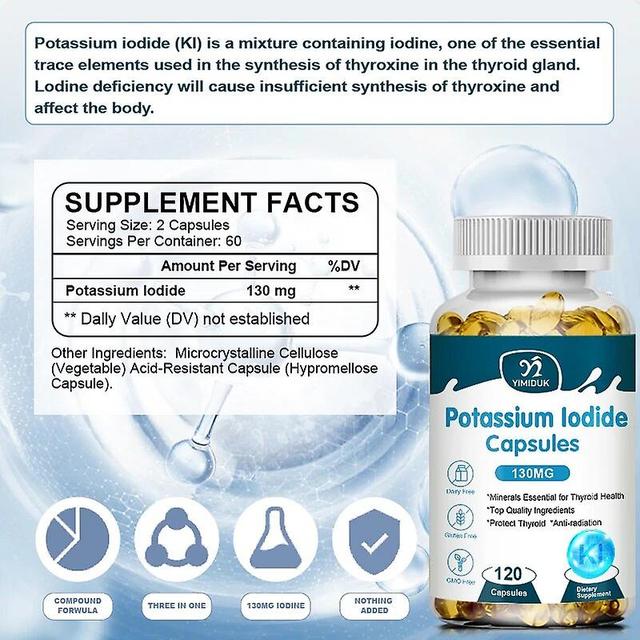 Visgaler 10x Potassium Iodide Capsules Supplement 130 Mg Dietary Thyroid Support Protectant Ki Iodine Tablets Vitamin Optimum Potassium 3 Bottles 1... on Productcaster.