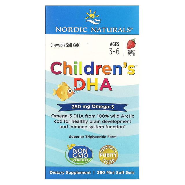 Nordic Naturals, DHA für Kinder, 3-6 Jahre, Erdbeere, 250 mg, 360 Mini-Softgels on Productcaster.