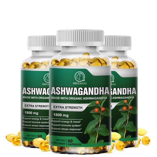 Visgaler Organic Health Food 1800mg Ayurvedic Ashwagandha Capsule Help Sleep Reduce Anxiety Enhances Immunity Energy Supplement 3bottle x60pcs on Productcaster.