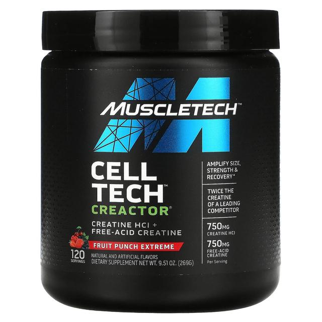 MuscleTech, Cell Tech CREACTOR, kreatiini HCl + vapaa happokreatiini, Fruit Punch Extreme, 9,51 oz (269 on Productcaster.