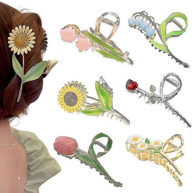 Lot de 6 Grande Pince Cheveux Femme, Antidrapantes Pinces Cheveux en Metal, Pinces Cheveux Fleur et Papillon, Claw Clip, Fleurs Cheveux Mariage, on Productcaster.