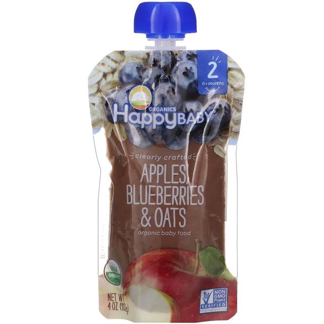 Happy Family Organics, Happy Baby, Organic Baby Food, 6+ Months, Apples, Blueberries, & Oats, 4 oz ( on Productcaster.