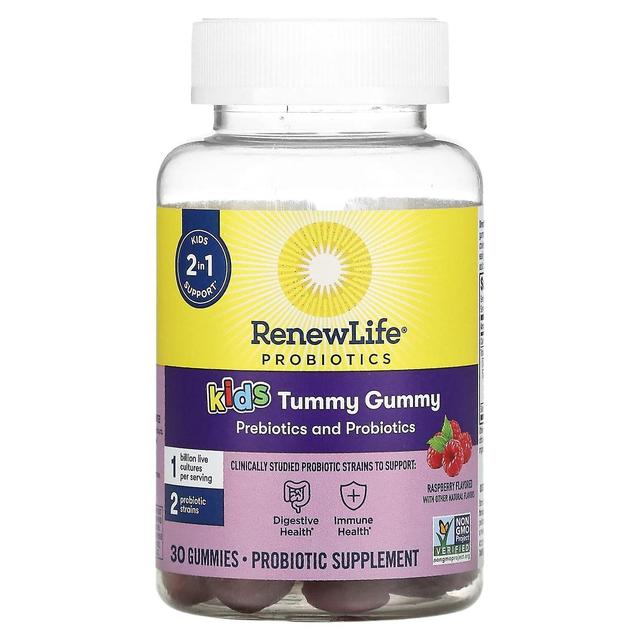 Renew Life, Kids Tummy Gummy, Prebiootit ja probiootit, Vadelma, 30 Gummies on Productcaster.