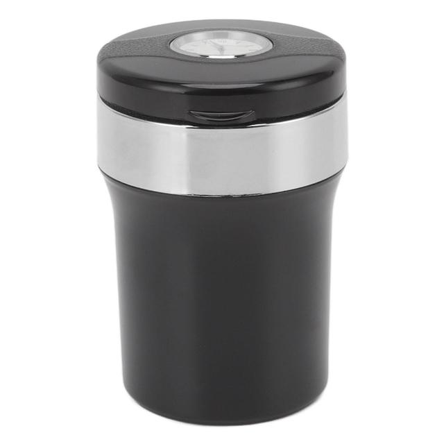 Car Ashtray With Real Clock and LED Mini Car Trash Can Stainless Steel Inside for Cigarettes Indoor Black Silver on Productcaster.