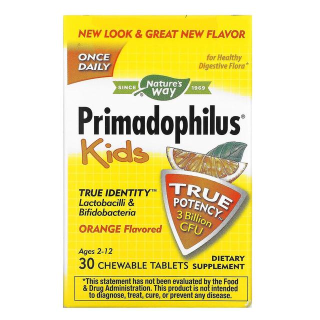 Nature's Way, Primadophilus, Kids, Age 2-12, Orange Flavored, 3 Billion CFU, 30 Chewable Tablets on Productcaster.