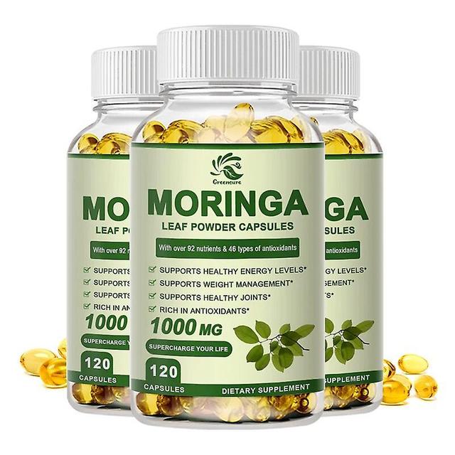 Visgaler Moringa Oleifera 60/120 Capsules - 100% Pure Leaf Powder - Non GMO and Gluten Free - Complete Green food Supplement 3 Bottle 120 pills on Productcaster.