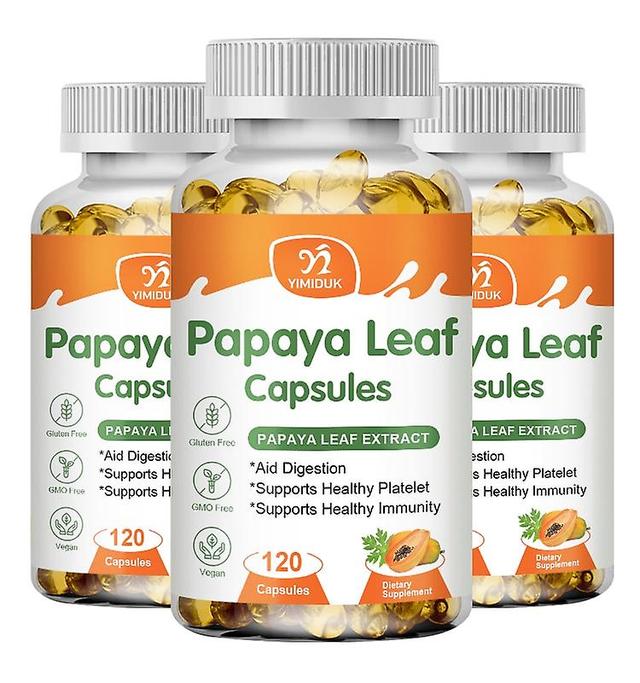 Eccpp Papaya Leaf Extract Capsules Digestive Enzymes Bone Marrow & Spleen Support Healthy Platelets Immune Gut Health 3 Bottles 120 pcs on Productcaster.