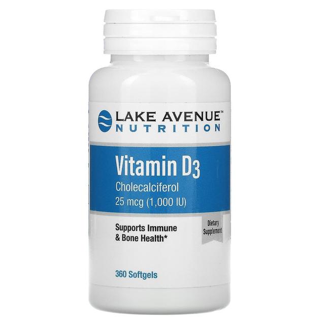 Lake Avenue Nutrition Lake Avenue Ernæring, Vitamin D3, 25 mcg (1.000 IE), 360 Softgels on Productcaster.