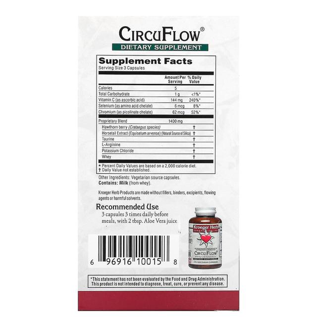 Kroeger Herb Co, CircuFlow, 270 Vegetarian Capsules on Productcaster.