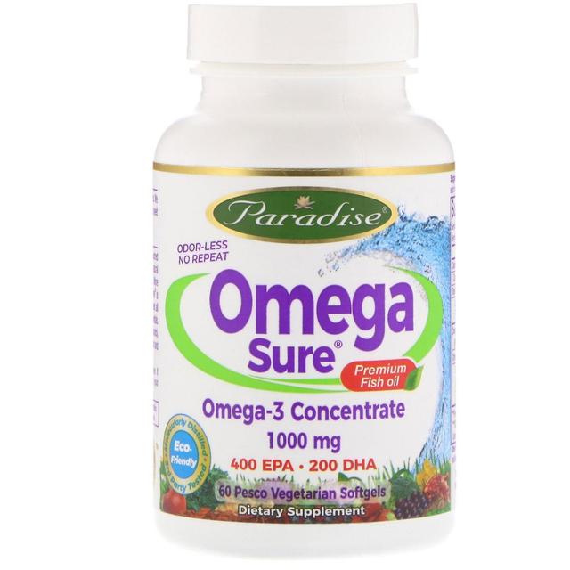 Paradise Herbs Paratiisiyrtit, Omega Sure, Omega-3-tiiviste, 1,000 mg, 60 Pesco kasvissyöjä on Productcaster.