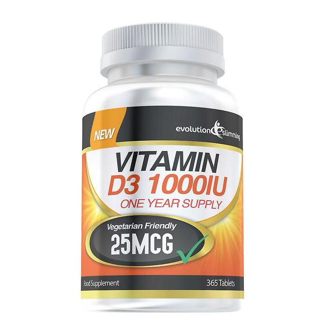 Vitamin D D3 1000iu Tablets - 12 Month Supply - Vegetarian Friendly - 365 Tablets - Vitamin Supplement - Evolution Slimming on Productcaster.