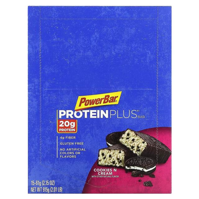 PowerBar, Protein Plus Bar, Cookies N Cream, 15 barer, 2,15 oz (61 g) hver on Productcaster.