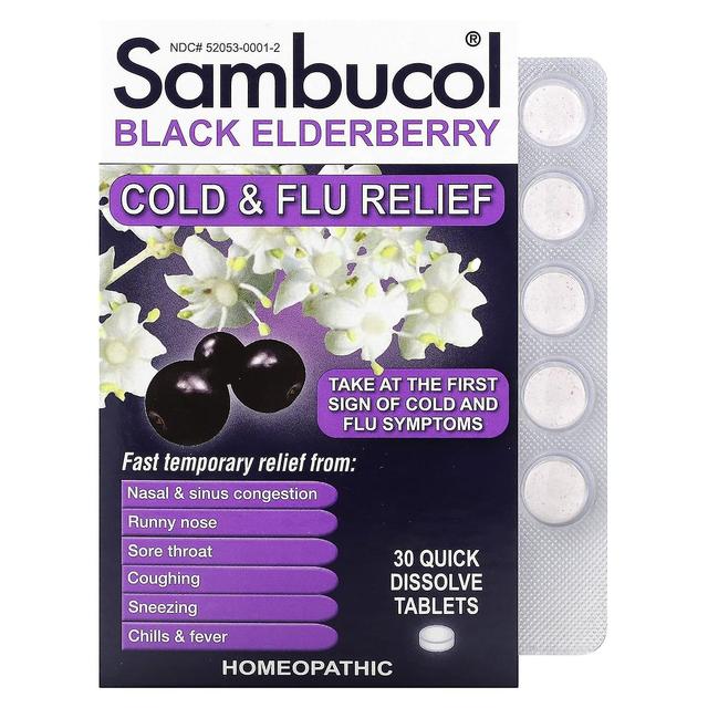 Sambucol, Black Elderberry, Cold & Flu Relief, 30 Quick Dissolve Tablets on Productcaster.