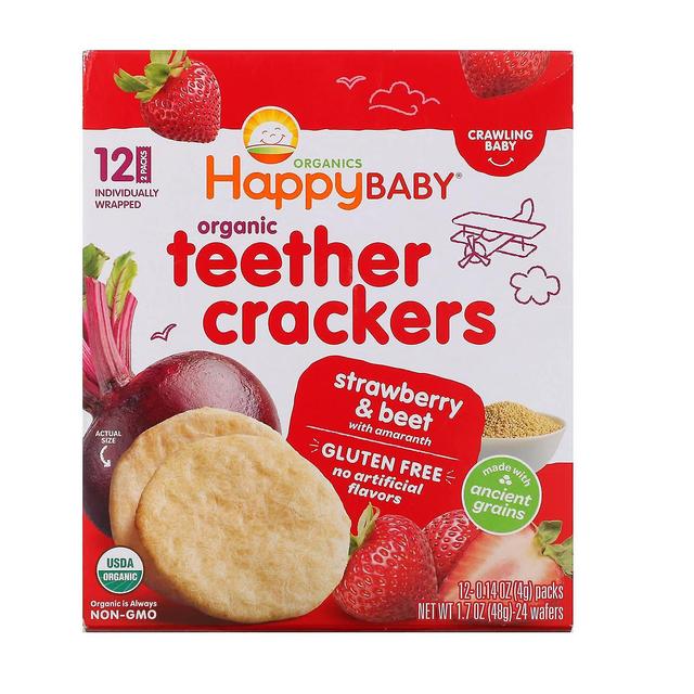 Happy Family Organics, Organic Teether Crackers, Strawberry & Beet with Amaranth, 12 Packs, 0.14 oz on Productcaster.