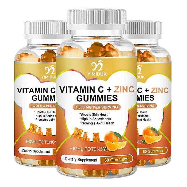 Visgaler Organic Vitamin C And Zinc Gummies Support Immune Health, Anti-oxidation, Whitening, Lightening, Anti-wrinkle 3 Bottles on Productcaster.