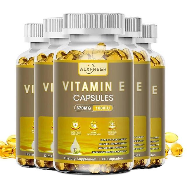 Eccpp Alxfresh Vitamin E kapslar - Förbättrar blodcirkulationen, antioxidant ökar immuniteten, stöder hud, hår, ögon- och hjärthälsa 5 Flaska 60 pills on Productcaster.