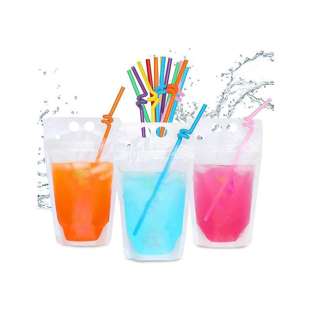 100pcs 16oz Drink Pouches For Adults - Drink Pouches With Straws X100 - Resealable Smoothie Pouches As Shown on Productcaster.