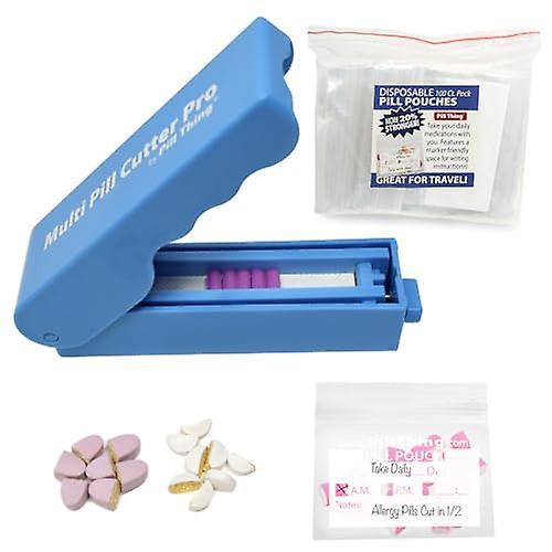 Multi Pill Cutter Pro with Pill Pouch 100 Pack - Large Splitter Cuts Multiple Pills Easily, Cleanly & Precisely, Pill Bags Store Your Pills on Productcaster.