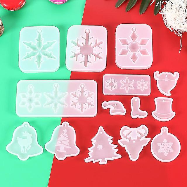 14 pices bricolage cristal goutte colle moule nol flocon de neige pendentif pendentif avec trou moule arbre de nol chapeau ornement Silicone moule on Productcaster.