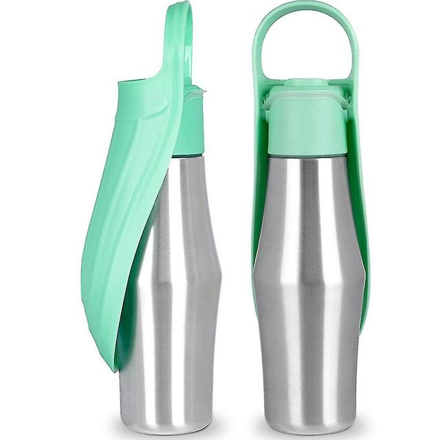 Stainless Steel Dog Water Bottle Portable Pet Water Dispenser With Foldable Bowl For Outdoor Light green on Productcaster.